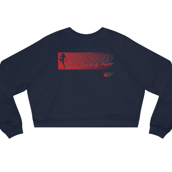 Navy blue Gymstar sweatshirt with logo and motivating design Best Bodies. Front view.