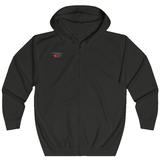 Hot chocolate, sporty, fitness Gymstar sweatshirt with a hood, branded with the brand logo. The sweatshirt has a  pockets and is decorated with a motivating design You Can work for it! Front view.