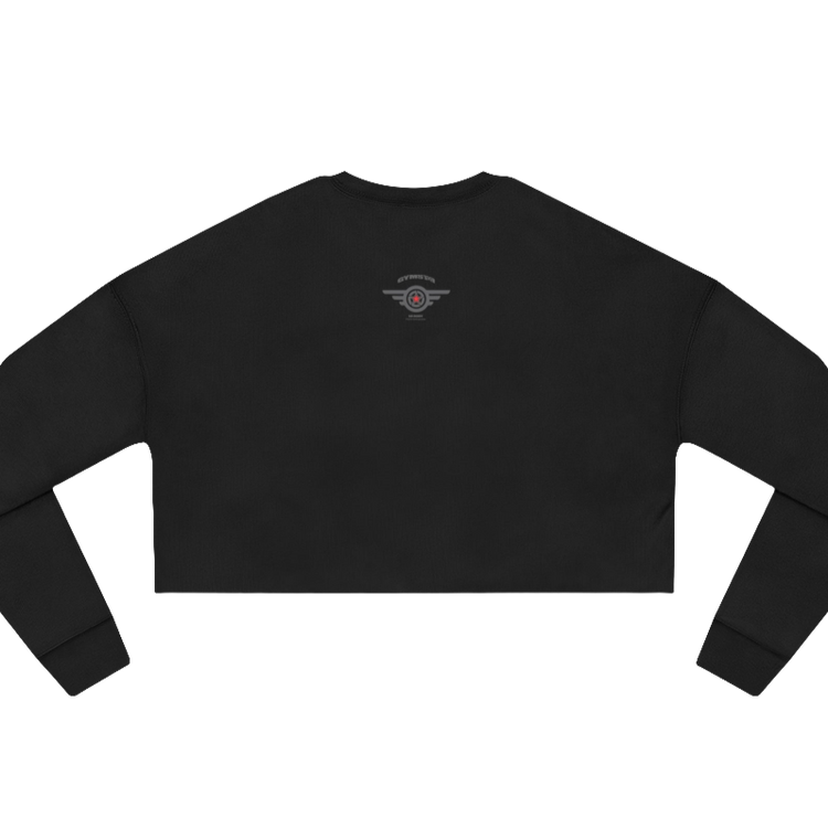 A black short women's sweatshirt Gimstar, branded with the brand logo. Rear view.