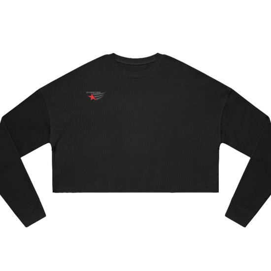 A black short women's sweatshirt Gimstar, branded with the brand logo. Front view.