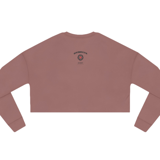 A cream colored short women's sweatshirt Gimstar, branded with the brand logo. Rear view.