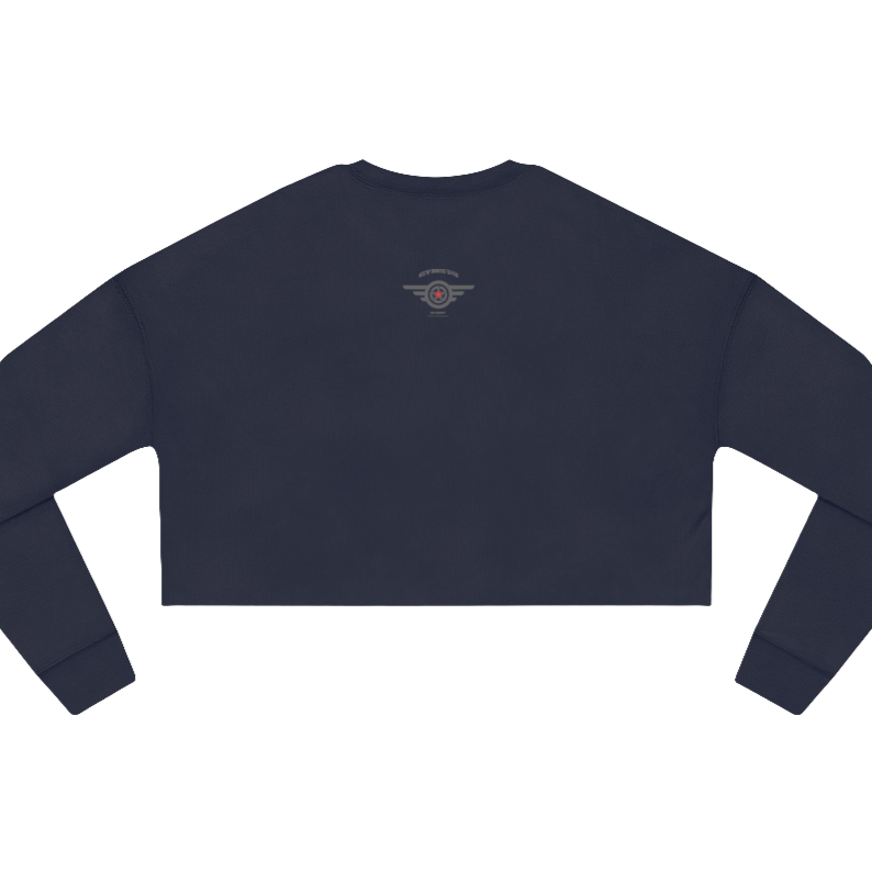 Navy blue short women's sweatshirt Gimstar, branded with the brand logo. Rear view.