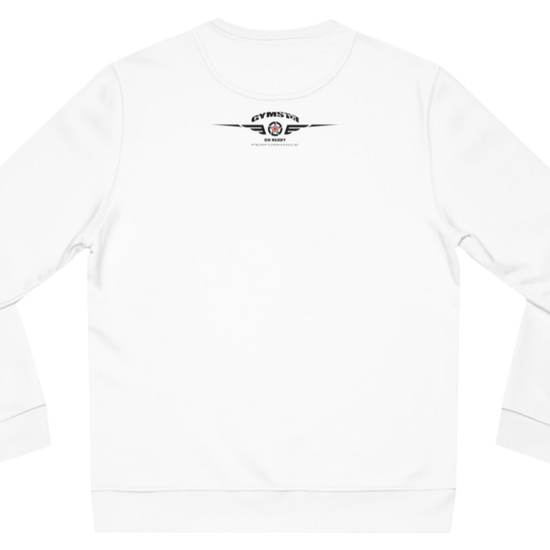 White, sporty, fitness sweatshirt Gymstar, branded with the brand logo. Rear view.