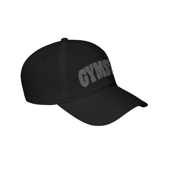A black Gymstar Fitness baseball cap with a structured design and a brand inscription on the left.