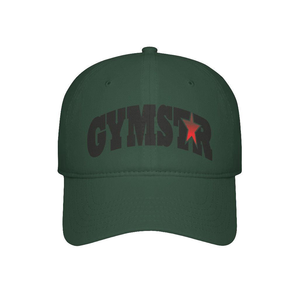 A green Gymstar Fitness baseball cap with a structured design and a brand inscription on the front.