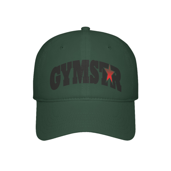 A green Gymstar Fitness baseball cap with a structured design and a brand inscription on the front.