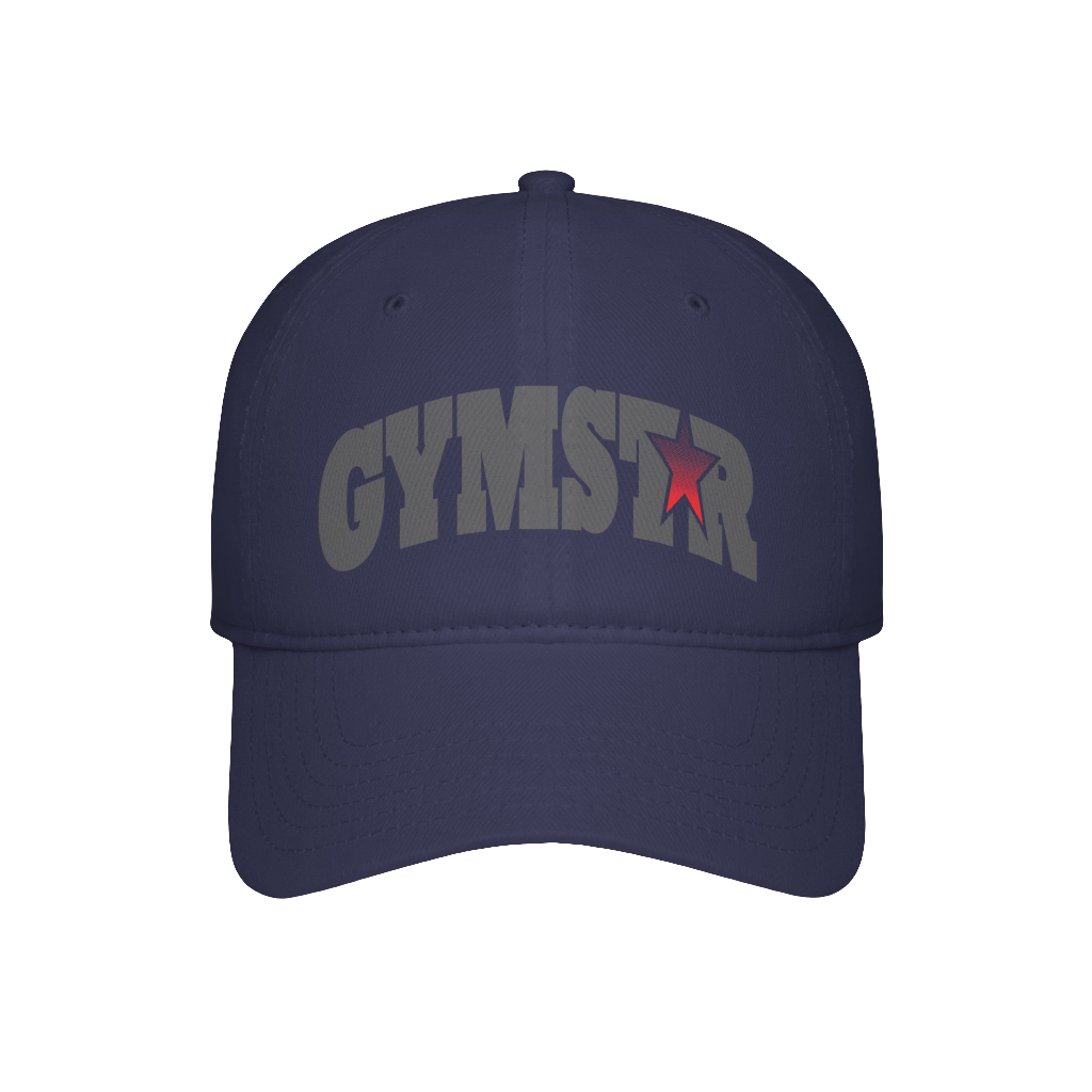A navy blue Gymstar Fitness baseball cap with a structured design and a brand inscription on the front.