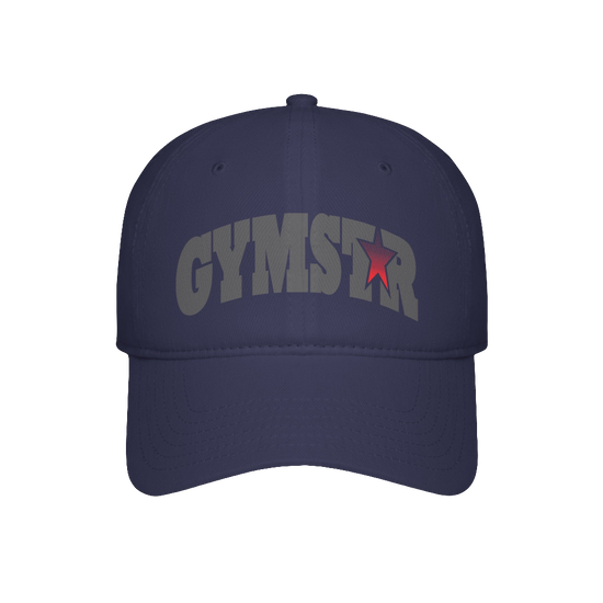 A navy blue Gymstar Fitness baseball cap with a structured design and a brand inscription on the front.