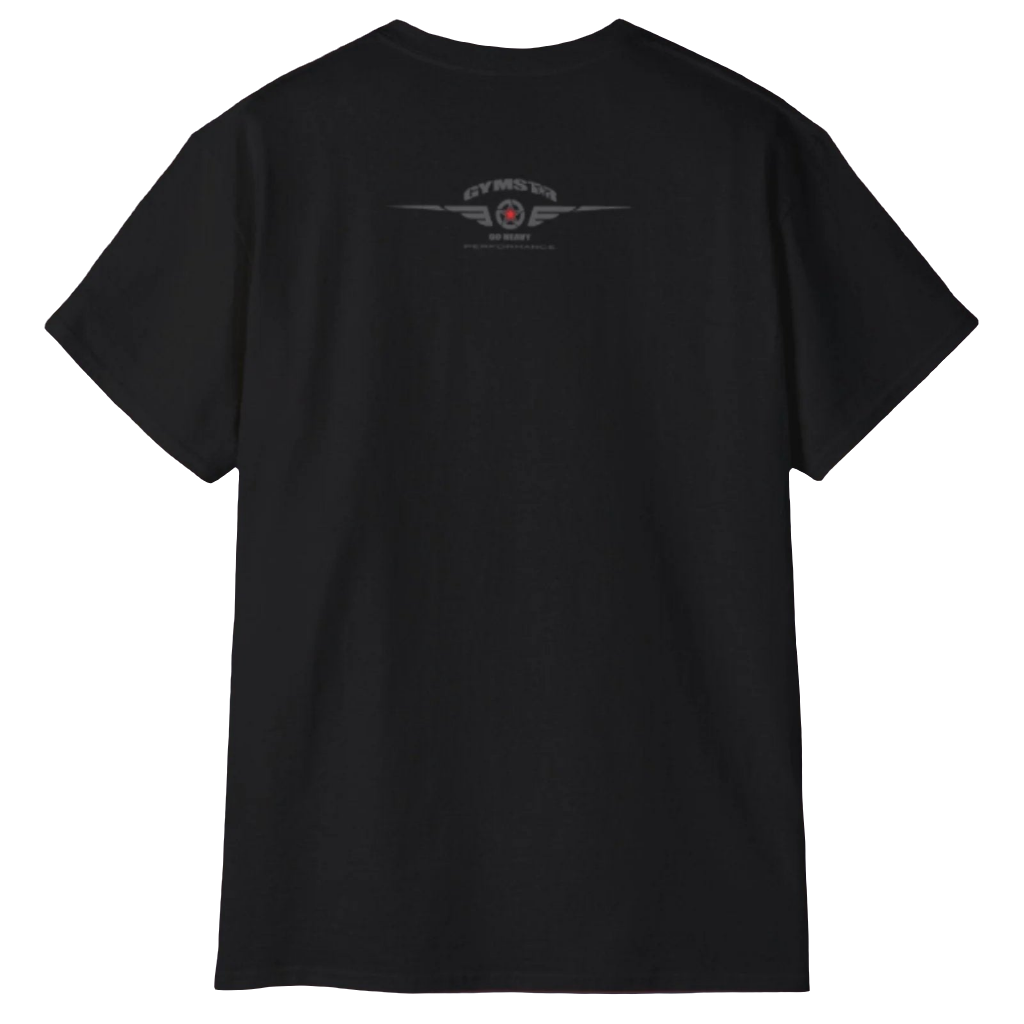 Sport black t-shirt Gymstar with logo. rear view.