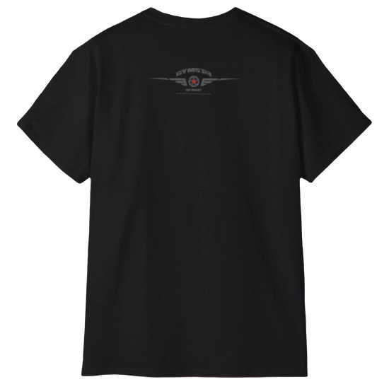 Sport black t-shirt Gymstar with logo. rear view.