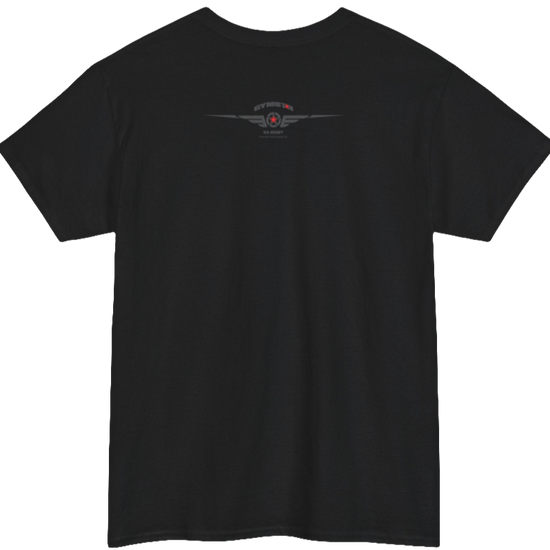 A black Gymstar training t-shirt with a black graphic that reads 'GYM i want you',   and logo, presumably bodybulding or fitness.  Rear view.
