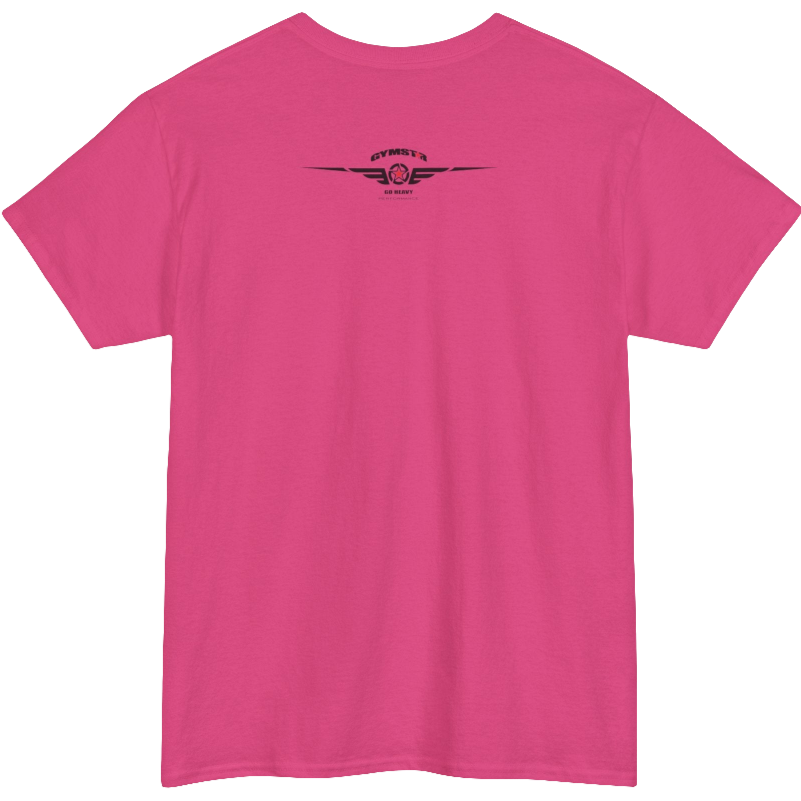 A purple Gymstar workout t-shirt with a black graphic that reads 'GYM i want you',   and logo, presumably bodybulding or fitness.  Rear view.