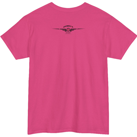 A purple Gymstar workout t-shirt with a black graphic that reads 'GYM i want you',   and logo, presumably bodybulding or fitness.  Rear view.