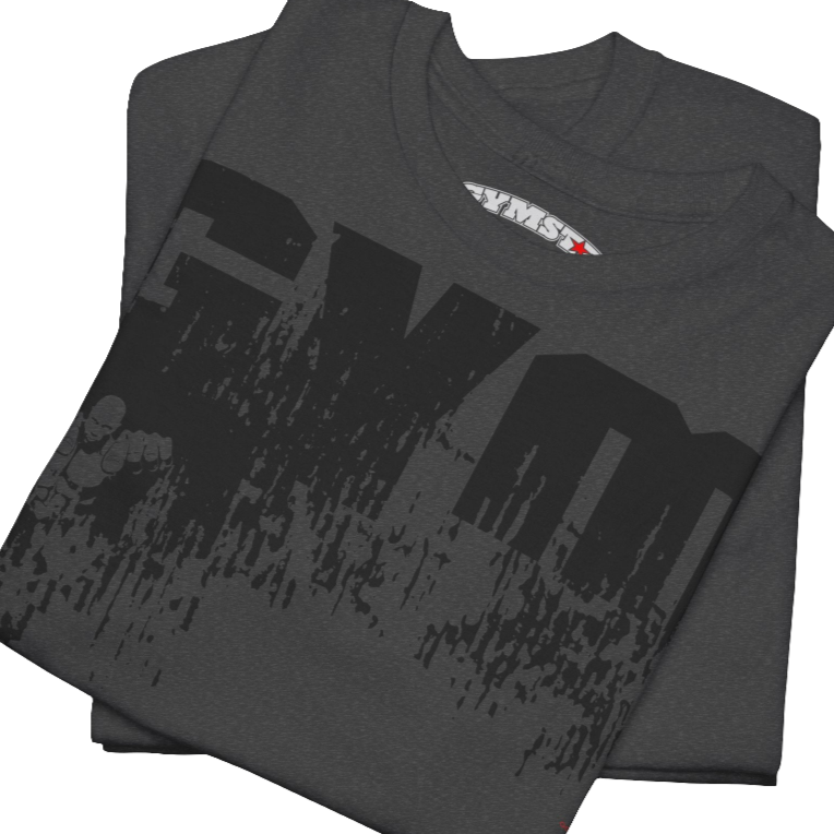 A grey Gymstar workout t-shirt with a black graphic that reads 'GYM i want you',   and logo, presumably bodybulding or fitness. Close up view.