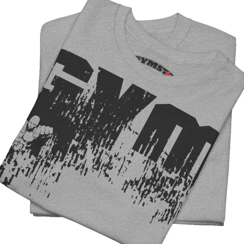 A silver grey Gymstar workout t-shirt with a black graphic that reads 'GYM i want you',   and logo, presumably bodybulding or fitness. Front  view.