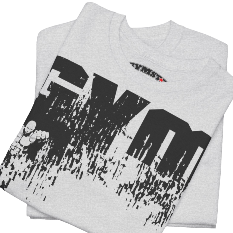 A silver grey Gymstar training t-shirt with a black graphic that reads 'GYM i want you',   and logo, presumably bodybulding or fitness. Close up Front view.