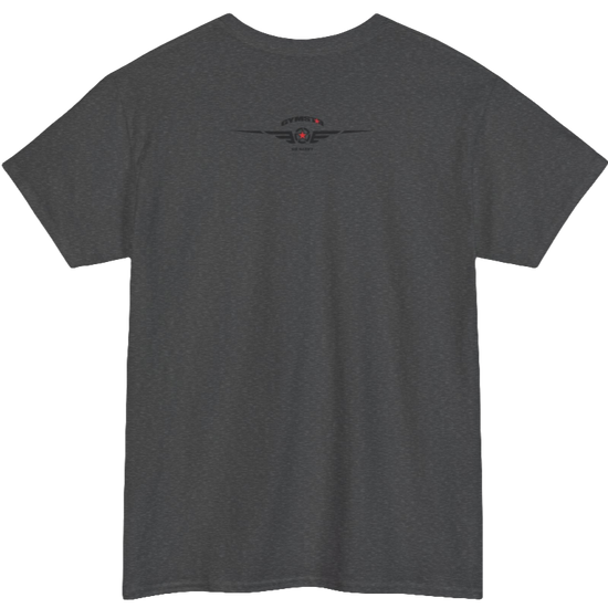 A grey Gymstar workout tee with a black graphic that reads 'GYM',  bodybuilder silhouettte and logo, presumably bodybulding or fitness.  Rear view.