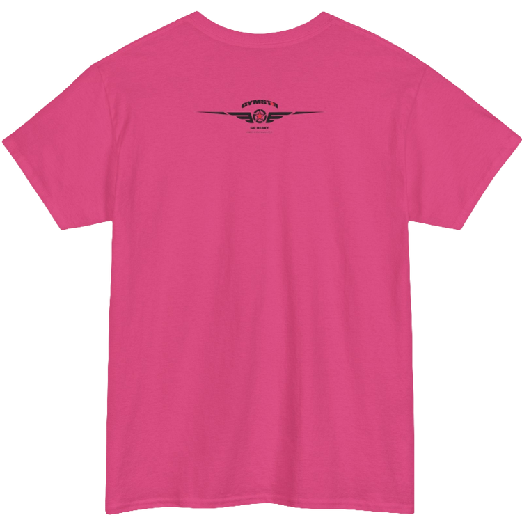 A purple Gymstar workout tee with a black graphic that reads 'Rock And Grow',  barbell and logo, presumably bodybulding or fitness.  Rear view.