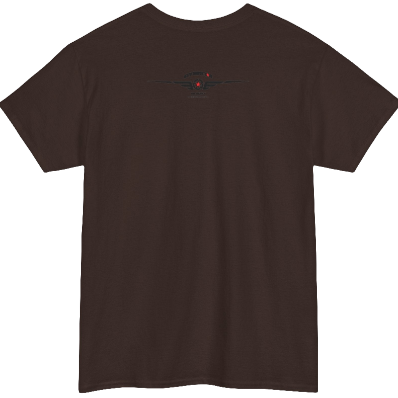 A brown Gymstar workout tee with a black graphic that reads 'Rock And Grow',  barbell and logo, presumably bodybulding or fitness.  Rear view.