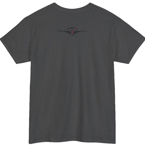 A brown Gymstar workout tee with a black graphic that reads 'Rock And Grow',  barbell and logo, presumably bodybulding or fitness.  Rear view.