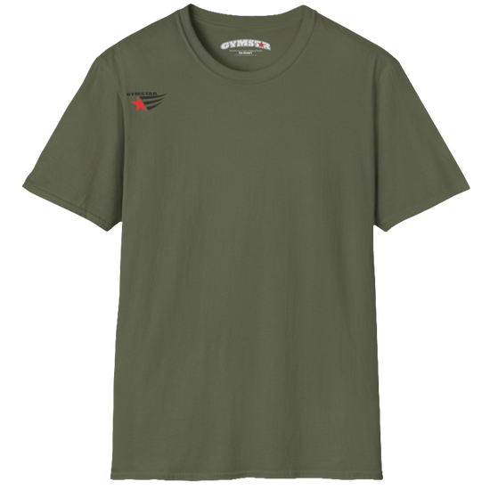  A classic, minimalist military green t-shirt from Gymstar with a subtle and stylish design. The small logo featuring a red star with wings is positioned high on the left side of the chest. This t-shirt is suitable for athletic activities and creates a strong, understated look.