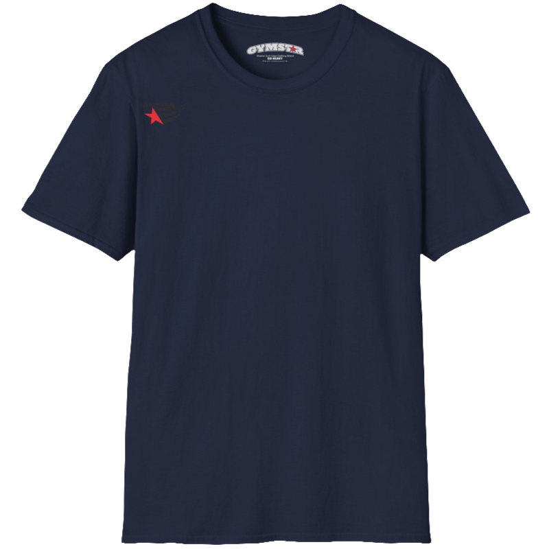  A classic, minimalist navy blue t-shirt from Gymstar with a subtle and stylish design. The small logo featuring a red star with wings is positioned high on the left side of the chest. This t-shirt is suitable for athletic activities and creates a strong, understated look.