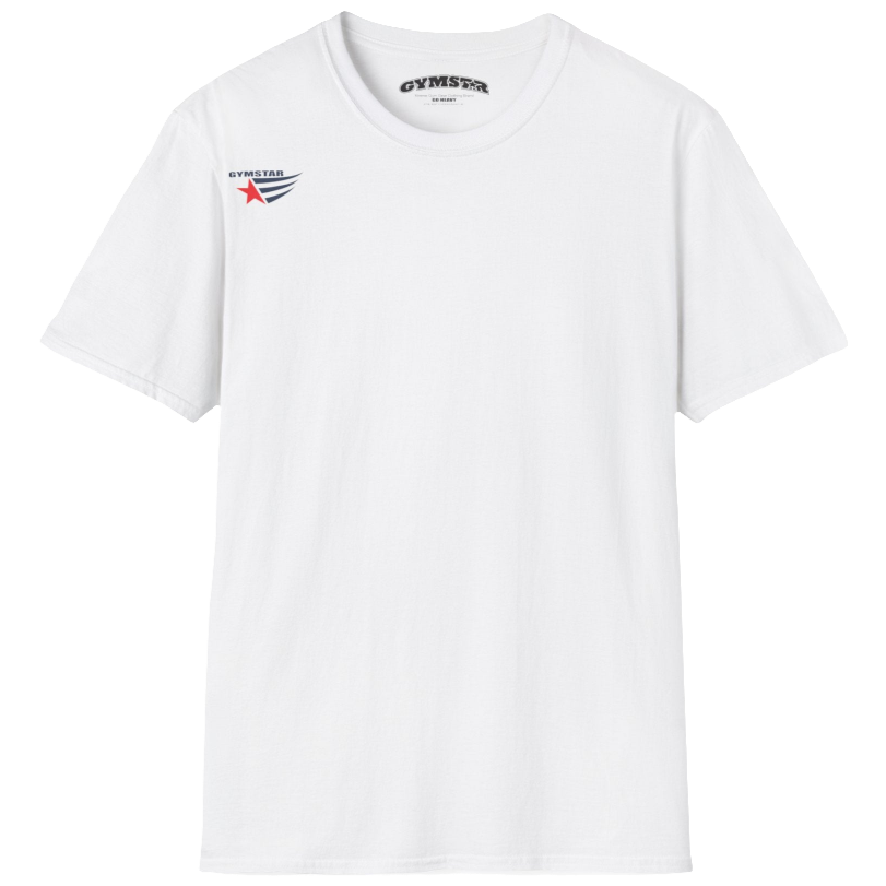  A classic, minimalist white t-shirt from Gymstar with a subtle and stylish design. The small logo featuring a red star with wings is positioned high on the left side of the chest. This t-shirt is suitable for athletic activities and creates a strong, understated look.