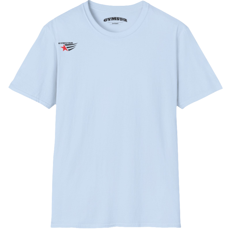  A classic, minimalist light blue t-shirt from Gymstar with a subtle and stylish design. The small logo featuring a red star with wings is positioned high on the left side of the chest. This t-shirt is suitable for athletic activities and creates a strong, understated look.