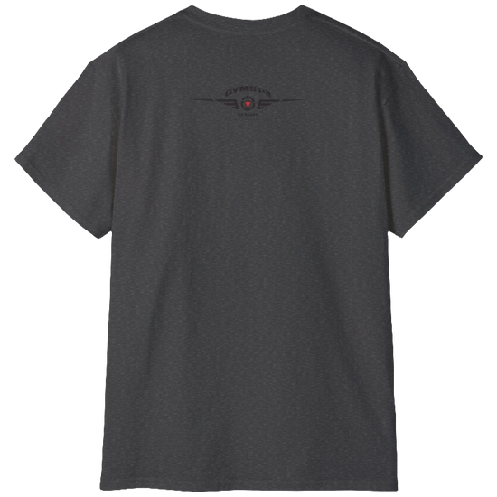 A grey Gymstar fitness t-shirt with the brand logo and a motivating design I feel Good. Rear view.