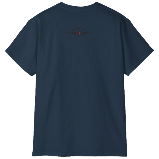 A deep navi blue  Gymstar fitness t-shirt with the brand logo and a motivating design I feel Good. Rear view.