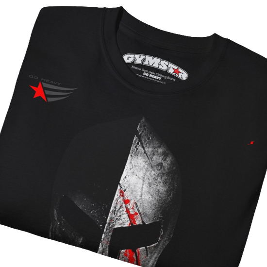 A  black  molon labe, gymstar training, fitness t-shirt. Front  close up view.