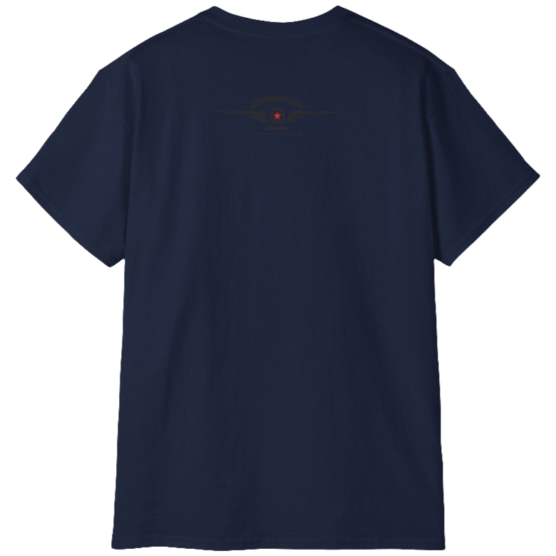 A  navy blue  molon labe, gymstar training, fitness t-shirt.Rare logo close up view.