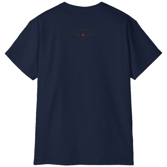 A  navy blue  molon labe, gymstar training, fitness t-shirt.Rare logo close up view.