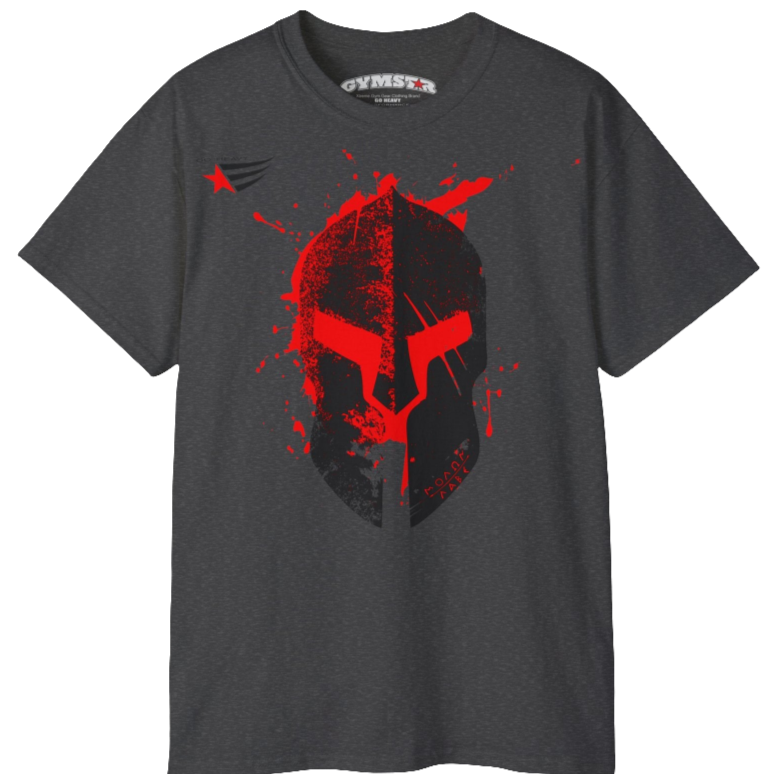 A grey molon labe, gymstar training, fitness t-shirt. Front view.