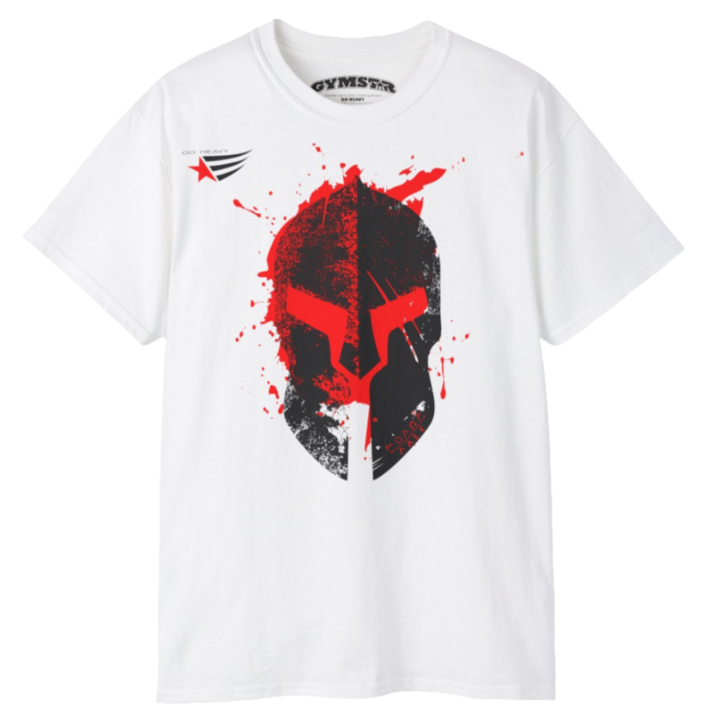 A white  molon labe, gymstar training, fitness t-shirt. Front view.