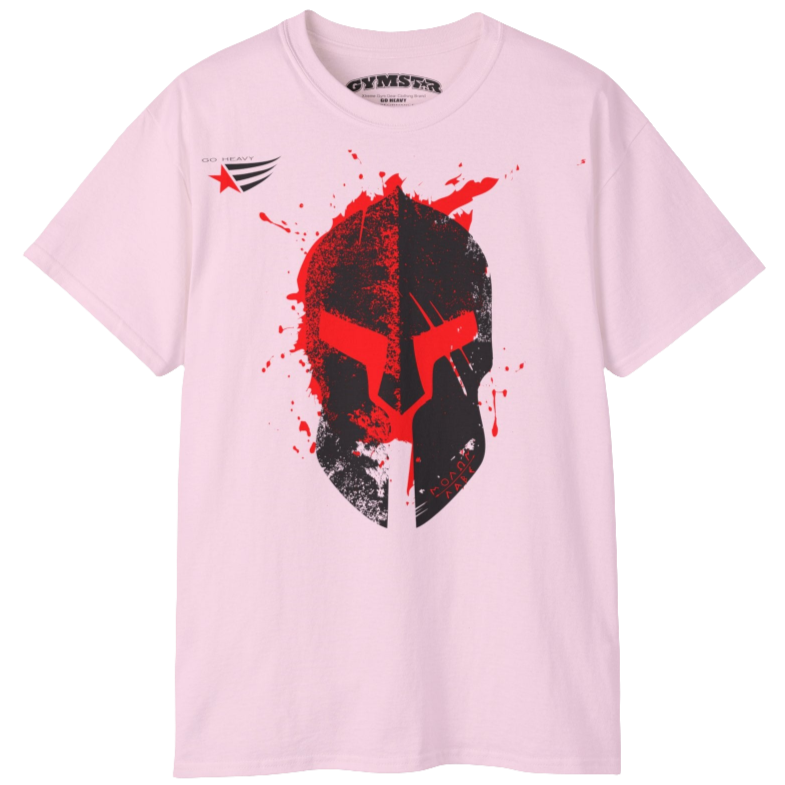 A pink  molon labe, gymstar training, fitness t-shirt. Front view.