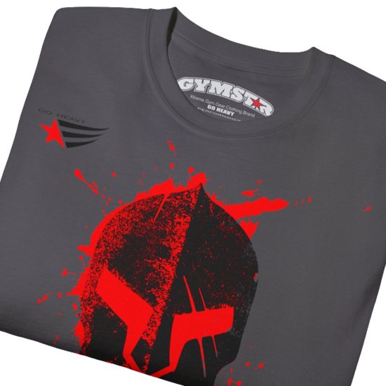 A sport grey  molon labe, gymstar training, fitness t-shirt. Front  close up view.