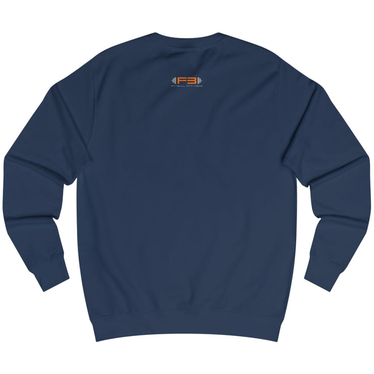 navy, sporty,  fitness and bodybuilding hoodie of the Fitbull brand branded with logo, back view