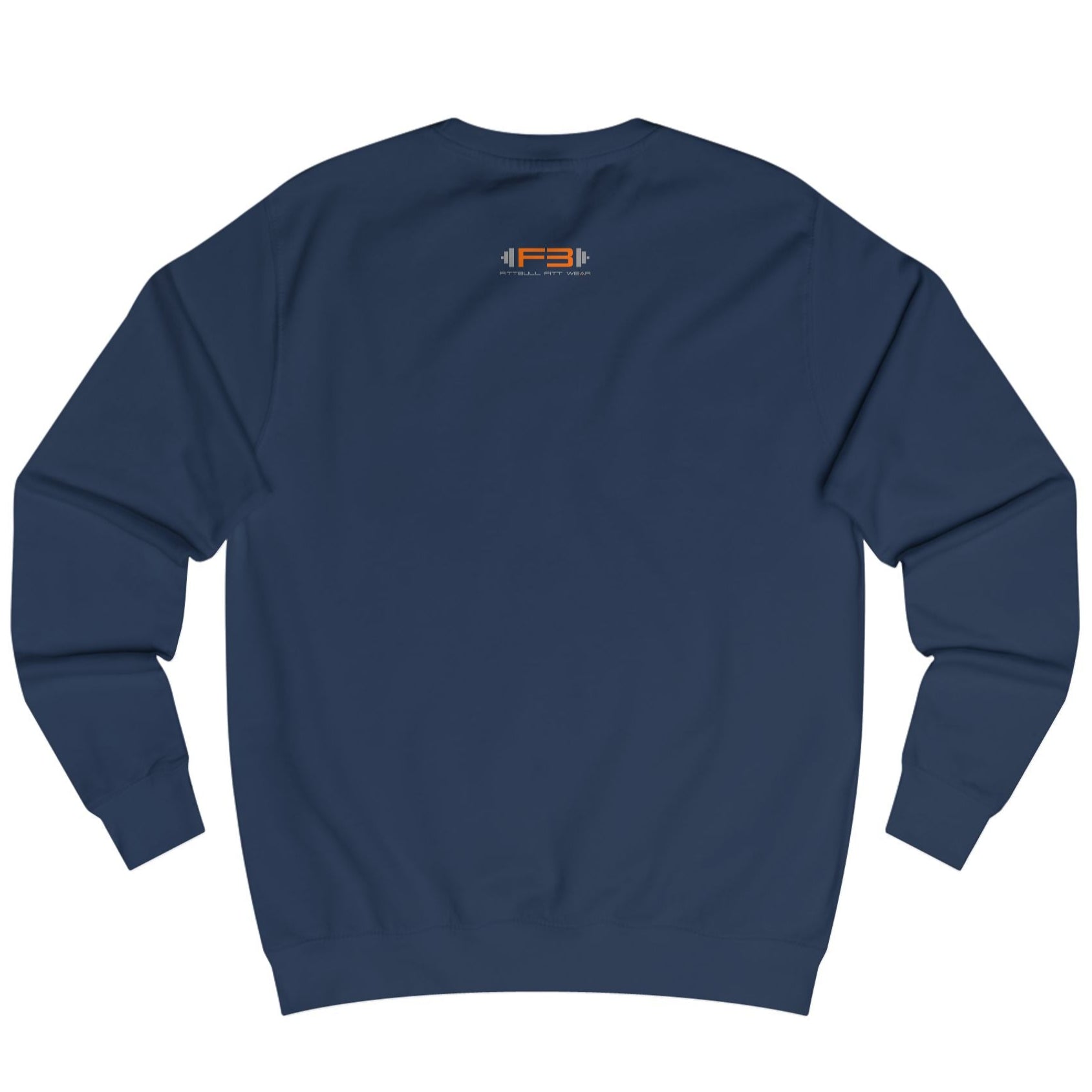 Navy, sporty hoodie for fitness and crossfit by the Fitbull brand, branded with a logo, back view.