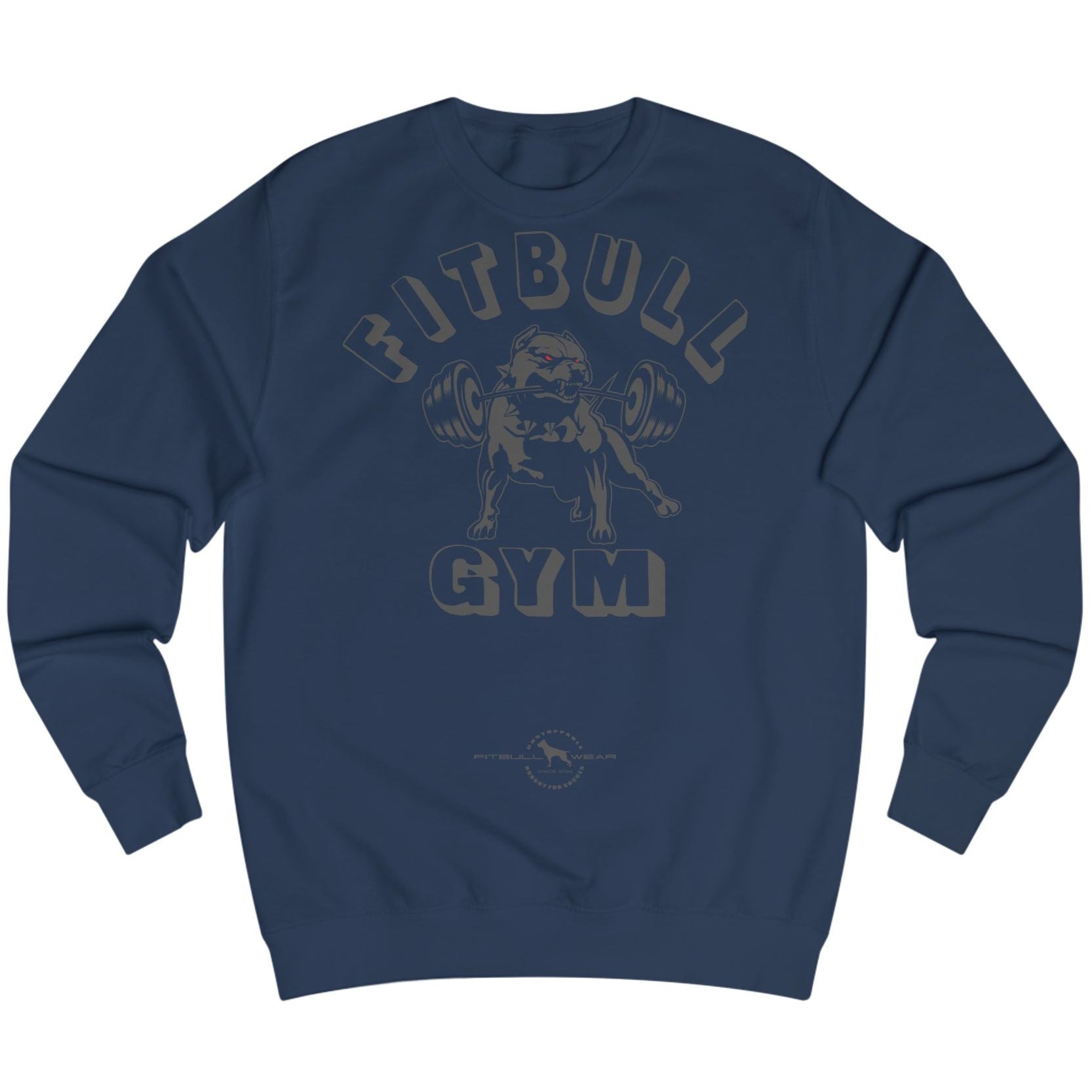 navy sports hoodie for fitness and bodybuilding from the Fitbull brand, branded with a motivating motif, front view