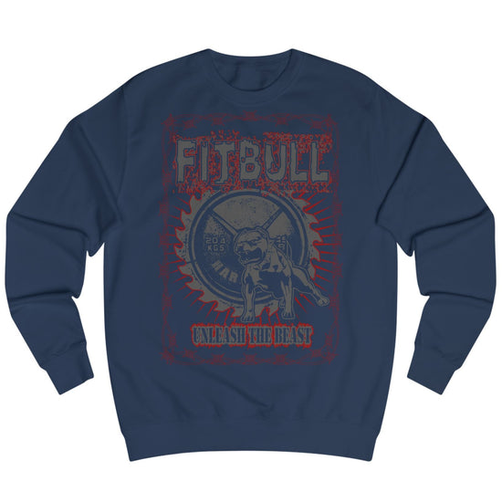 Navy blue sweatshirt Fitbull with a motivational sports brand and design graphic on the front.