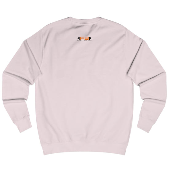 pink, sporty hoodie for fitness and crossfit by the Fitbull brand, branded with a logo, back view.
