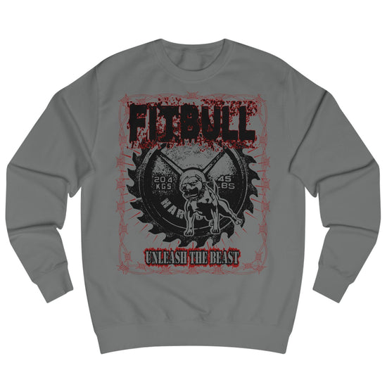 Sports grey sweatshirt Fitbull with a motivational sports brand and design graphic on the front.