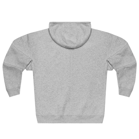 Sport grey athletic hoodie gymstar with full zip, two pockets and a  GYMSTAR logo. Rear view.