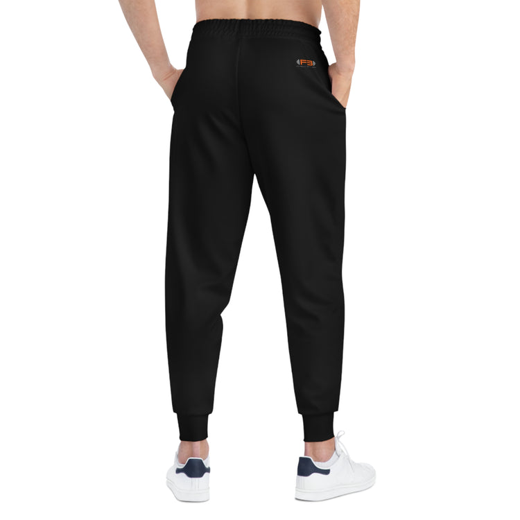 Schwarze Fitbull-Jogginghosen mit dem Logo der Marke. Rückansicht.