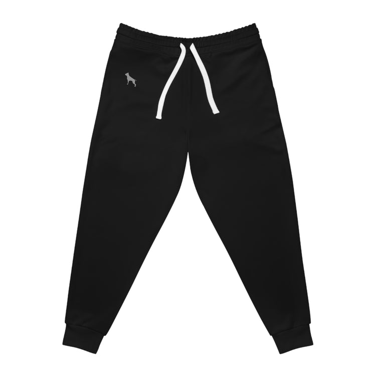 Schwarze Fitbull-Jogginghosen mit dem Logo der Marke.