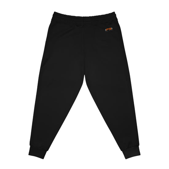 Schwarze Fitbull-Jogginghosen mit dem Logo der Marke. Rückansicht.