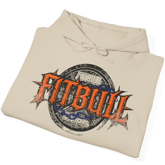 A beige sport Fitbull hoodie with logo and bodybuilding workout motivation design.