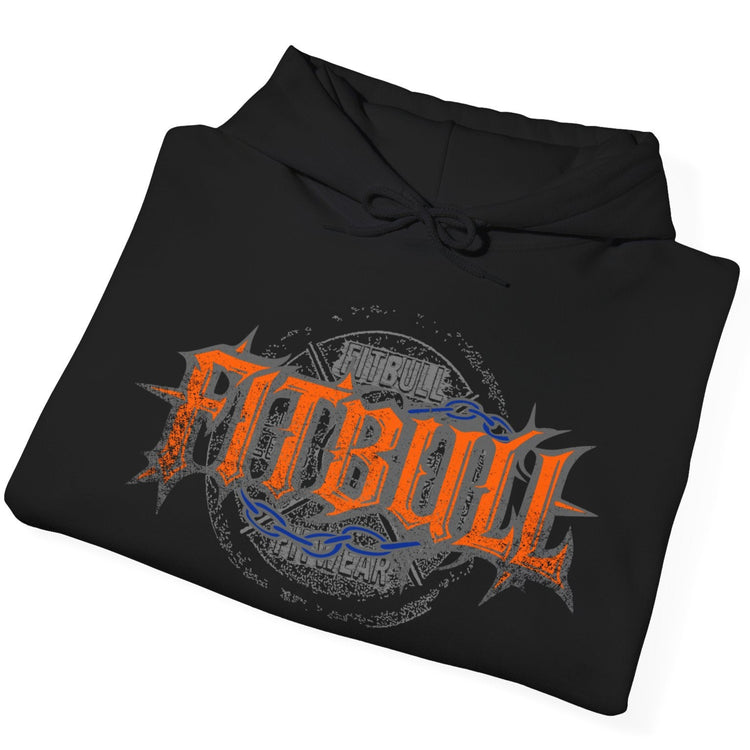 A black sport Fitbull hoodie with logo and bodybuilding workout motivation design.