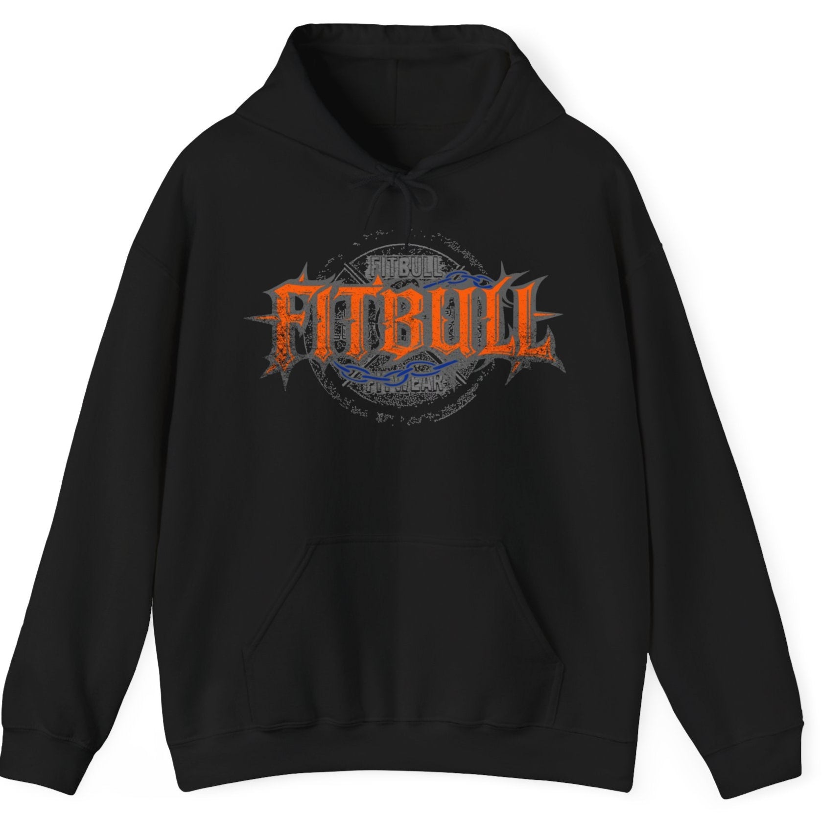 A black sport Fitbull hoodie with logo and bodybuilding motivation design.